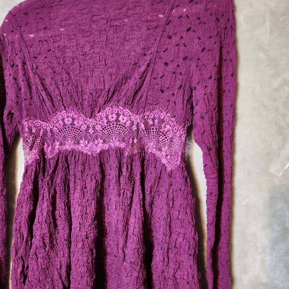 Free People Cottage Core Boho Long Sleeve Purple Lace‎ Snap-Up Cardigan Size XS - Picture 5 of 7